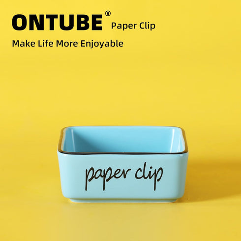 Farmhouse Square Paper Clip and Binder Clip Holders,Ceramic Binder Clip Dispenser Organizer for Desk, Cute Office Push Pins Holder, 3.3-Inch (Turq...