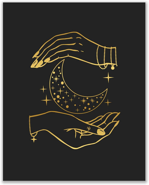 Occult Gold and Black Prints - Set of 6 (8x10) Glossy Wall Art Decor Alchemy - Witch -Third Eye - Planets...