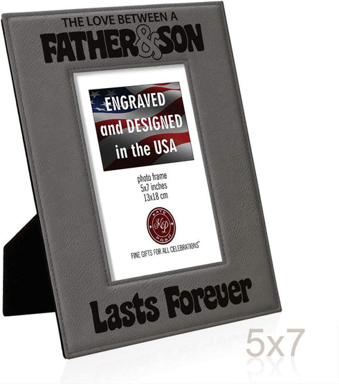 KATE POSH The Love Between a Father & Son is Forever Engraved Leather Picture Frame, Father of The Groom, Best Dad Ever, First Father's Day, Daddy...