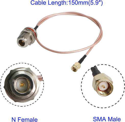 RF Coaxial Cable N Female to SMA Male RG316 Coax Cable Jumper for DIY Radio, 3G/4G/5G/LTE/Antenna, Audio and Video Signal Transmission, 150mm 1Pcs...