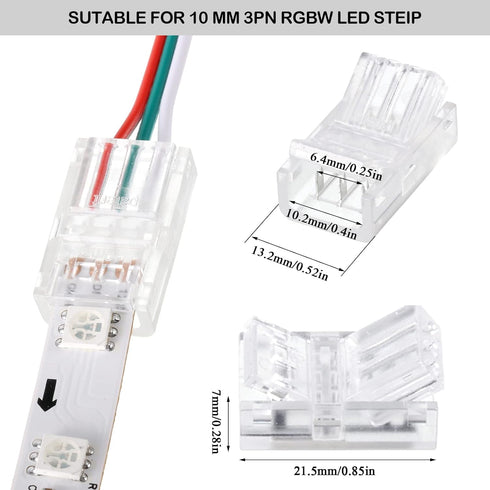 20 Pieces 3 Pin LED Light Connectors Strip to Wire Quick Connector LED Extension 3 Pin LED Strip Connector 10 mm Terminal Strip Connectors Clear T...
