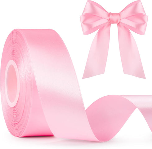 1-1/2 Inch Wide Pink Satin Ribbon, 50 Yards Solid Polyester Fabric Ribbon for Roses Making, Gift Wrapping, Wedding Decorations, Crafts, Bows, Flow...