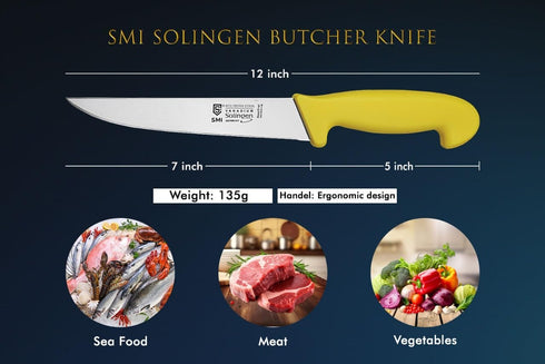 SMI 7 inch Solingen Butcher Knife - Professional Chef Knife for Meat Cutting and Processing - Made in Germany...