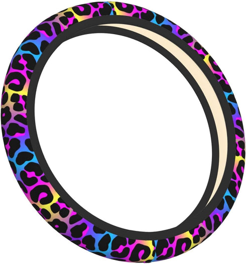 Leopard Neon Animal Print Steering Wheel Cover for Women Men Girls Car Accessories Decor Anti-Slip Neoprene Auto Steering Wheel Covers Protector U...
