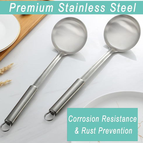 Pleafind 2-Pcs Soup Ladle, 13.6 Inch Cooking Spoon, Ladle Spoon, Stainless Steel Soup Ladle Spoon, Wok Ladle for Stirring, Portioning and Serving ...