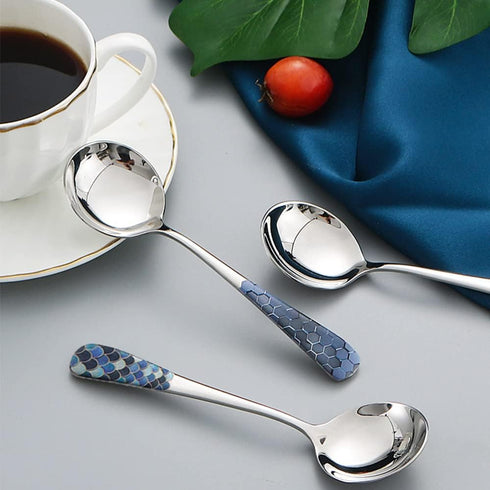 Stainless Steel Coffee Round Spoon,Korean Dessert Spoon,Hexagonal Pattern Mixed Color Tea Spoon for Home, Kitchen or Restaurant, Set of 4 Coffee S...
