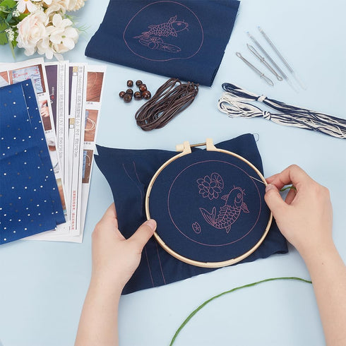 WEBEEDY 2 Set Embroidery Drawstring Bag Kits DIY Sashiko Kit with Complete Material Accessories Sewing Handbag Kit Embroidery Start Kit Needlepoin...