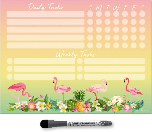 Dry Erase Whiteboard Task Planner | Removable and Restickable Adhesive Decal | Fine-Tip Magnetic Marker Included (9 x 12 inches, Tropical)...