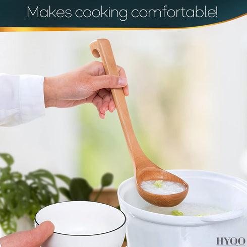 Wooden Ladle for Soup - 10.8x2.8" Wood Ladle with Deep Scoop, Hanging Hook, and Lacquer Coating for a Comfortable Grip, Easy to Clean and Store - ...