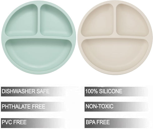 PandaEar Baby Feeding Set| 2 Pack Silicone Divided Suction Plate, 2 Set Toddler Spoons & Forks| Baby Led Weaning Supplies Self Feeding Eating Uten...