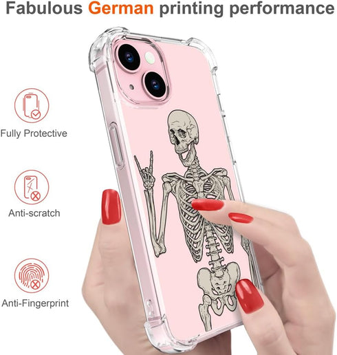 for iPhone 15 Case Skull Skeleton Cute Clear with Design, Girly for Women Girls Floral Transparent Case Compatible with iPhone 15 Skull Skeleton.....