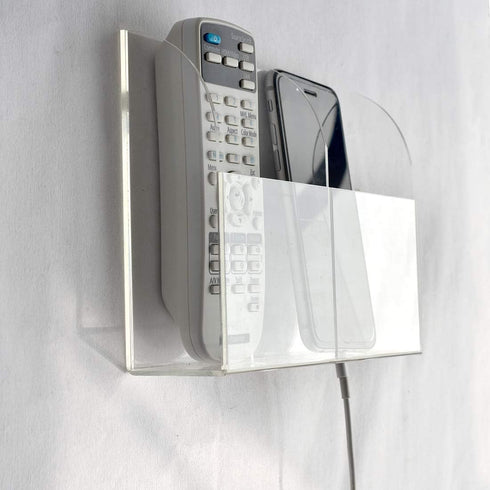 VANCORE Clear Wall Mounted Charging Phone Holder Smart Phone Station TV Remote Control Holder Clear Wall Box for Phone Remote Control (2 Holes)......