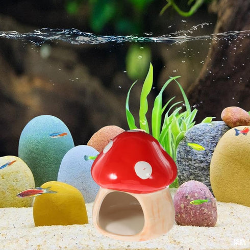 Saim Aquarium Mushroom House, Ceramic Mushroom Cave, Fish Tank Landscape Aquarium Hideout Hideaway Spawning Cave for Betta Fish, Shrimp Crab to Re...