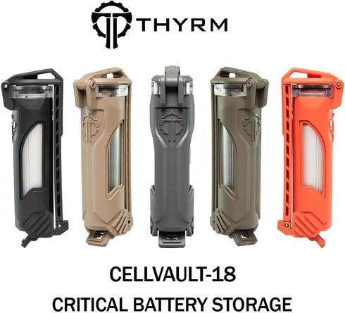 Thyrm CellVault-18 Rechargeable Battery Storage (Black), Waterproof, for 18650, 18350, CR123 Flashlight Batteries, Made in USA...