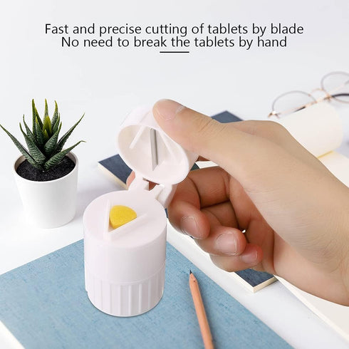 Pill Cutter and Grinder - 4 in 1 Pill Cutter and Crusher and Storage Pill Box and Water Cup, Travel Multifunctional Pill Organizer Pill Splitter D...