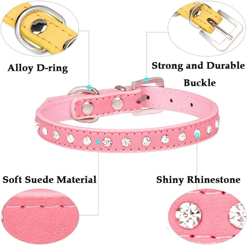Weimostar Small Dog Collar Rhinestone Bling Sparkly Crystal Adjustable Diamond Glitter Jewel Female Girl Cat Collars for XXS XX-Small Puppy Pet Ki...