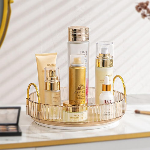 Rotating Makeup Organizer 1 Tier Lazy Susan Trays Skincare Perfume Organizer for Bathroom Counter Vanity, Amber Gold...