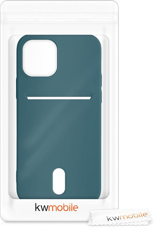 kwmobile Case Compatible with Apple iPhone 12 / iPhone 12 Pro - Soft TPU Phone Cover with Card Holder and Silicone Finish - Teal Matte...
