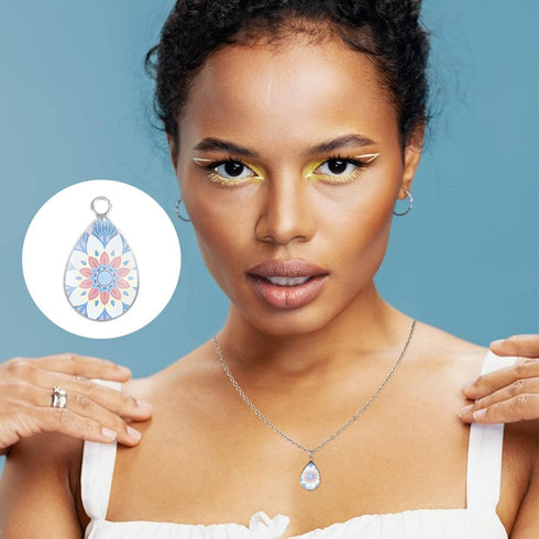 UNICRAFTALE 60 Sets 304 Stainless Steel Blank Bezels Teardrop Pendant Making Kit Oval Border Glass Cabochon Tray Charm Hole 1.6mm for Necklace Bra...