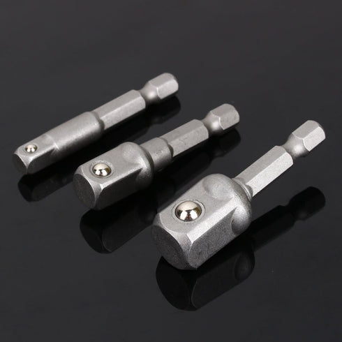 Power Drill Sockets Adapter Sets Hex Square Socket Wrench Power Extension Adapter Bit Set for Drills 3pcs 1/4" 3/8" 1/2" Bits Nut Driver Chrome Va...