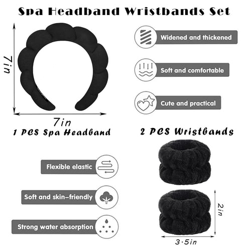 Spa Headbands for Washing Face Wristband Set Sponge Makeup Skincare Headband Wrist Towels Bubble Soft Terry Towel Cloth Hairband for Women Puffy H...