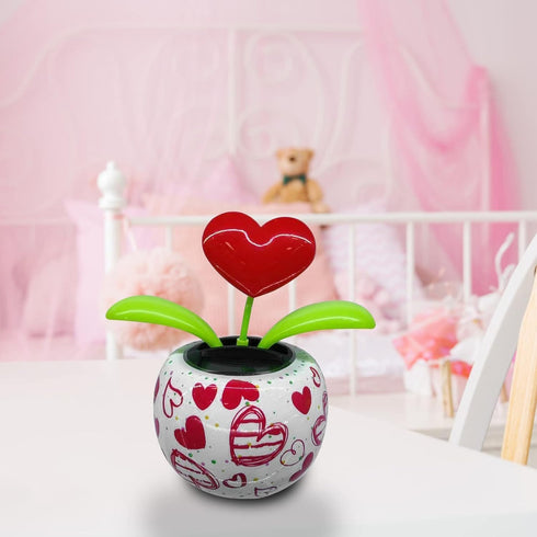 Red Solar Powered Dancing Figurines, Solar Dance Flower, Heart Swing Dancing Flower in Pots, Shaking Head Ornament Car Dashboard Decoration Gift f...