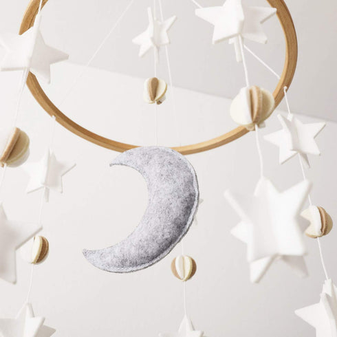 Baby Crib Mobile - Moon & Stars (Grey, White & Cream) - Nursery Decoration - Unisex...