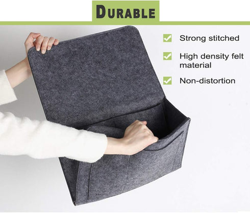 DOURR Felt Bedside Caddy Bed Dorm Bunk Organizer Storage Pocket for Organizing Tablet Magazine Phone Small Things Holder (Gray)...