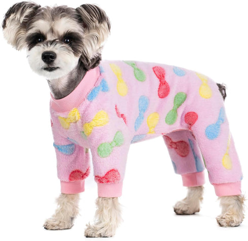 Puppy Pink Bow Dog Pajamas,Winter Cat Dog Clothes for Small Dogs Girl Chihuahua Yorkie, Pet Dog Dog Sweater Onesie Clothing, Lightweight Velvet Ap...