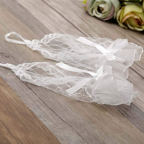 Olbye Womens' Wedding Gloves Fingerless Rhinestone Lace Gloves for Brides and Bridesmaids Lace Bow Gloves White...