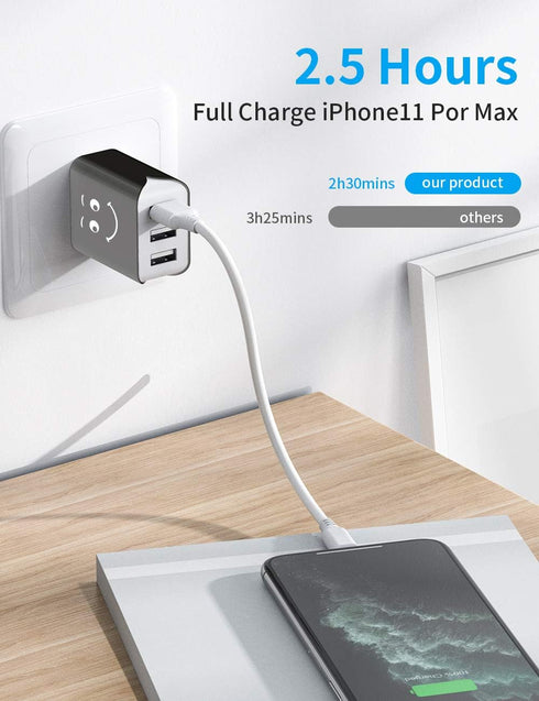 Upgraded USB Wall Charger, Charging Block 3.1A 3-Port 2-Pack UL Certified USB Plug Cube Compatible for iPhone 11/Xs/XS Max/XR/X/8/7/6/Plus,iPad Ai...
