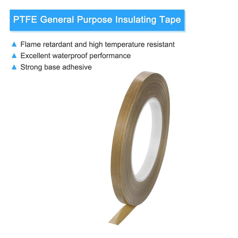 MECCANIXITY High Temperature Tape 10mm PTFE Coated Fabric Tape Heat Resistant Tape for Vacuum Sealers Adhesive Tape 50m/164ft Brown 0.18mm Thickne...