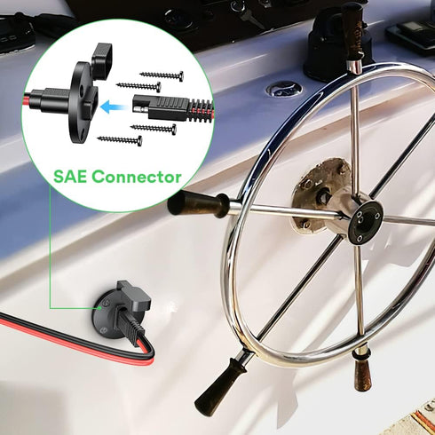 SAE Connector Power Socket Sidewall Port, 12AWG Cable Weatherproof Cable Quick Connect Panel Mount Universal Flush Mount Adapter for Solar Generat...
