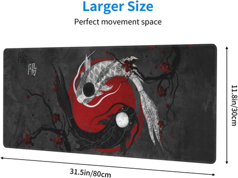 Browrrsson Japanese Art Mouusepad Japanese Art Koi Fish Gaming Mouse Pad Extended Stitched Edges Mousepad,Large Mouse Mat Desk Pad Personalized Th...
