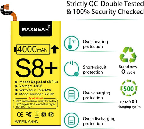 MAXBEAR Galaxy S8 Plus Battery, (Upgraded) 4000mAh 3.85V Li-Polymer Replacement Battery EB-BG955ABE for Samsung Galaxy S8 Plus SM-G955 G955V G955A...