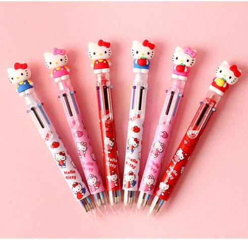 0.7mm 6-Color Multicolor Ballpoint Pen w/Cat Face Figure 1PC (Red)...
