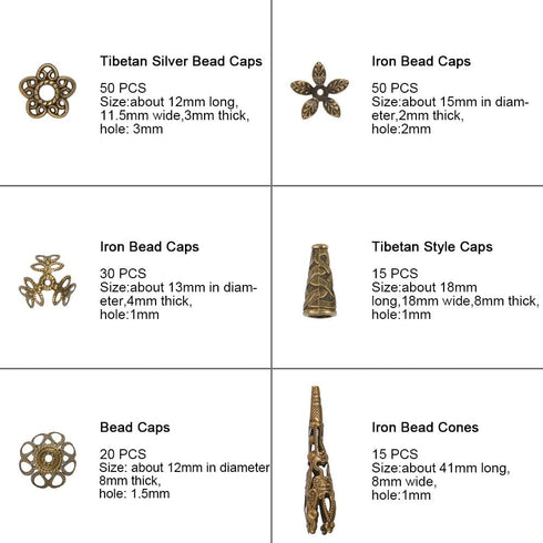 PH PandaHall About 180 Pcs Tibetan Style Metal Flower Bead Caps 6 Styles for Jewelry Making Antique Bronze...
