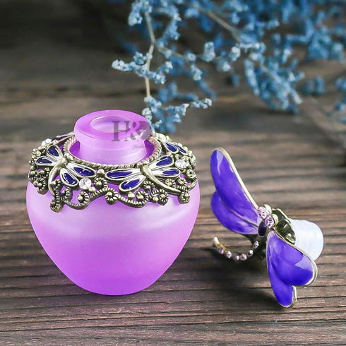 YU FENG 40ml Fancy Purple Dragonfly Empty Refillable Glass Perfume Bottle,Retro Frosted Butterfly Lid Perfume Bottle...