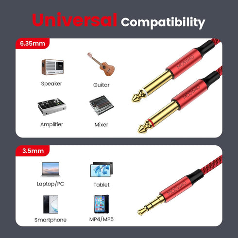 MOSWAG 3.5mm 1/8" TRS to Double 6.35mm 1/4" TS Mono Y-Cable 6.6FT/2Meter Splitter Cable,Stereo Audio Cord Compatible with Phone iPod Laptop Multim...
