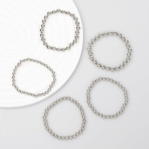5Pcs Gold Beaded Bracelets 14K Gold Bracelets for Women Bracelet Stack Trendy Stretch Bead Bracelets Silver Bead Bracelet Dainty Jewelry for Women...