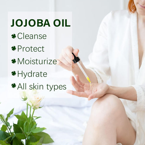 Jojoba Oil for Hair Oil and Body Oil, Natural Cold Pressed Skin Care Cuticles Oil for Hair Care and Skin Deeply Moisturizing, Effective for Dry Da...