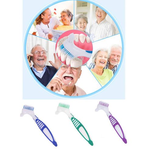 3 Pcs Denture Cleaning Brush Portable Cleaning Brush False Teeth Brushes for Denture Care Denture Cleaner with Multi-Layered Soft Bristles and Dua...