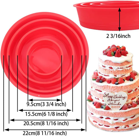 Silicone Mould for Baking Nonstick Layer Cakes Bakeware Round Cake Pans Chocolate Rainbow Cake for Birthday Wedding Party 4 6 8 9 Inch Set of 4...