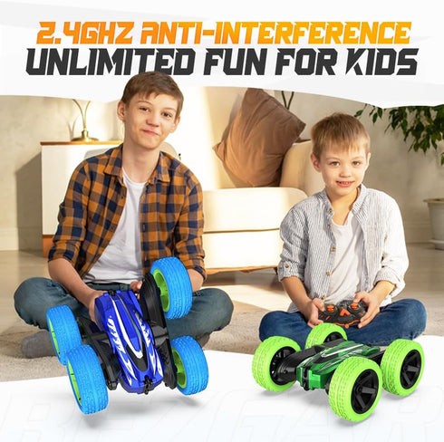 BEZGAR Remote Control Car - 2.4Ghz Double-Sided Driving Mini RC Cars, 360° Flips Rotating 4WD All Terrain RC Stunt Car, Car Toys Birthday Gifts fo...