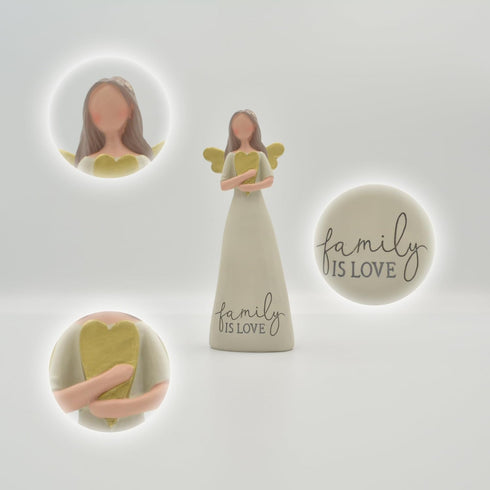 Blossom Bucket Family is Love Heart Soft Cream 6 inch Resin Stone Collectible Angel Figurine...