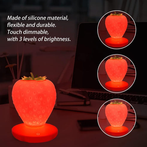 Strawberry Night Light, Cute Silicone Strawberry Lamp, LED Cute Night Light, Bedside Color Changing Lamp, 3 Modes Touch for Birthday, Christmas...
