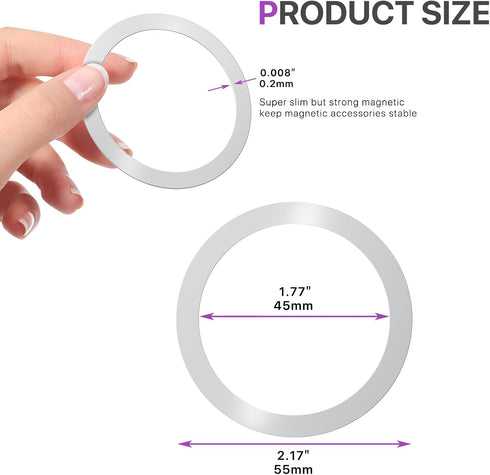 2PCS MagEase Metal Ring, Universal Metal Ring Compatible for iPhone 15/14/13/12 Series, Samsung Galaxy, Compatible for Magsafe Magnetic Wireless C...