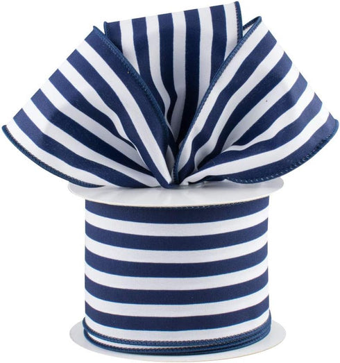 Navy White Stripe Wired Ribbon - 2 1/2" x 10 Yards, 4th of July, Birthday, Police Support Bows, Wreath, Veterans Day, Garlands, Gifts, Swag, Chris...