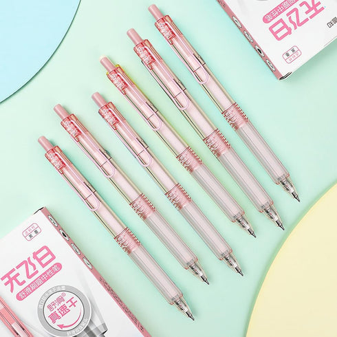Retractable Gel Pens, 6 Pcs Quick Dry Black Ink Pens, 0.5mm Fine Point Smooth Writing Pens with Soft Silicone Grip, Cute Office School Supplies Gi...