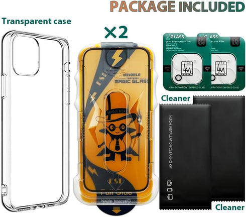 Tempered Glass Screen Protector with Case Clear for iPhone 15 6.1" + Case Clear, 2 Glass Screen Protectors, 2 Camera Lens Protectors, Installation...